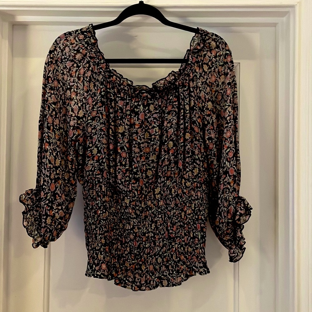 Anthropologie floral top with elastic smocking